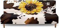 Vista 2 de Fundas para sofá cama con estampado de vaca marrón girasol con bandas elásticas para el hogar, sala de estar, fácil de instalar, antideslizante