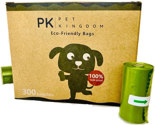 Pet Kingdom 300 Count dog poo bags, Our Biodegradable Dog Poop Bags are 100% leak proof, large and work as refill rolls for your dispenser. Excellent value pooh bags for dogs.