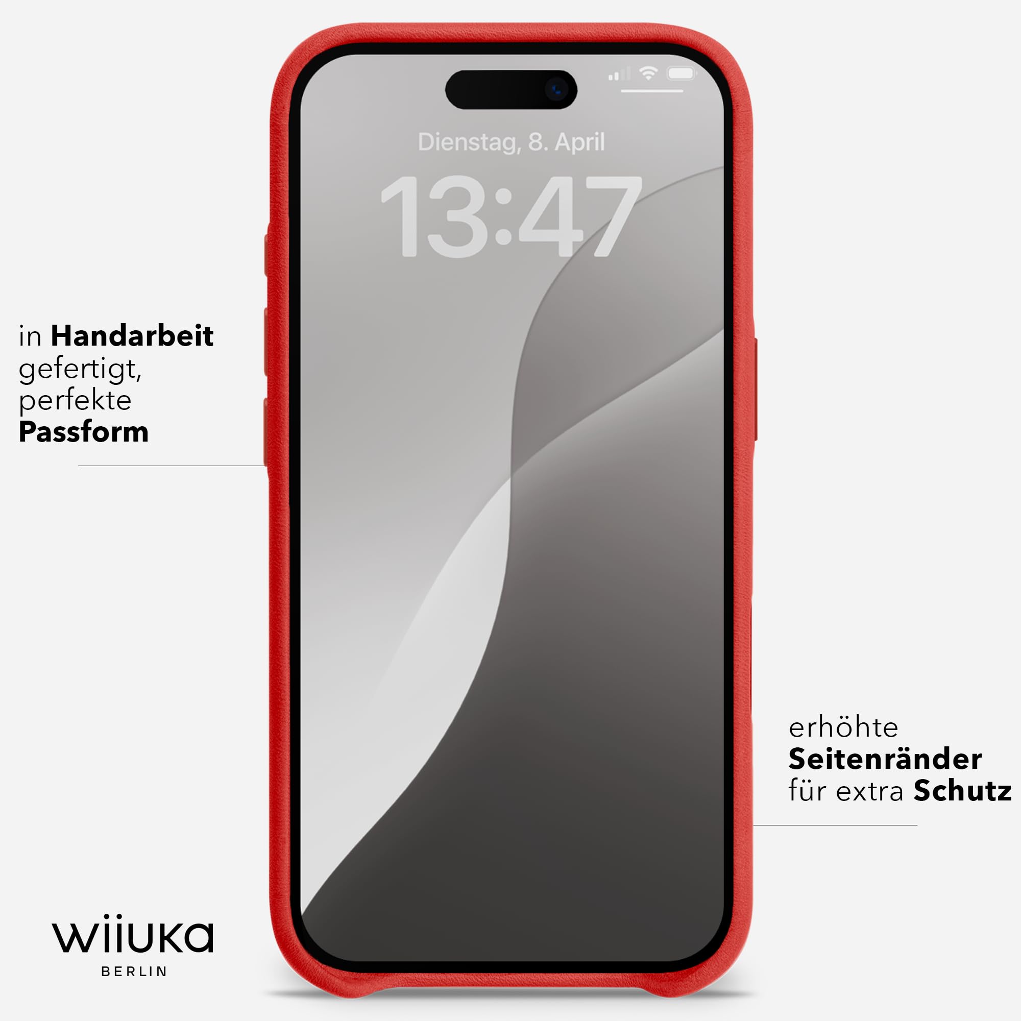 WIIUKA Funda para iPhone 17, piel de Alemania, funda de piel extrafina, funda premium para teléfono móvil, funda para teléfono móvil Qi, color rojo