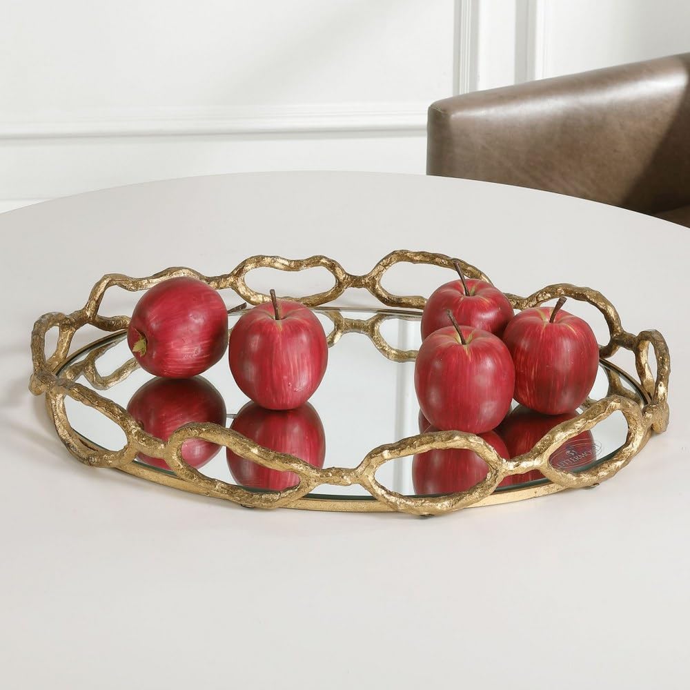 Uttermost Cable Chain Gold Leaf Mirrored Decorative Tray