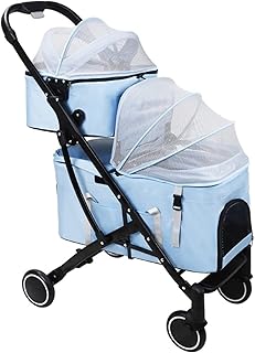 Carrinho para animais de estimação de camada dupla Carrinhos leves para animais de estimação para cães e gatos Equipamento para animais de estimação Cat Dog destacável Duas camadas Ótimo para viagens duplas ou múltiplas respiráveis (azul)