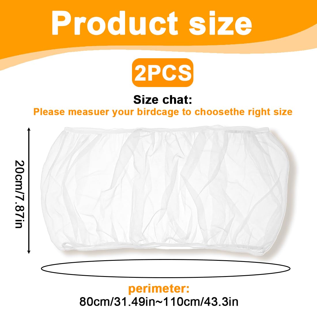 2 Pezzi Rete Protettiva per Gabbia Uccelli, Cattura Semi in Nylon per Gabbia Pappagalli, Adatta a Gabbie con Circonferenza 80-110 cm