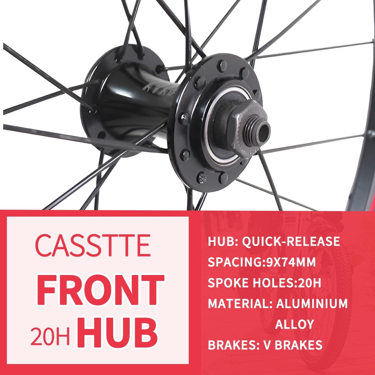 Ruedas para Bicicletas Plegables 406, Frenos V-Brake, Cassette 20/28H, buje de liberación rápida, llanta de aleación de Aluminio de Doble Pared de 9x74 mm/10x130 mm, para Bicicleta