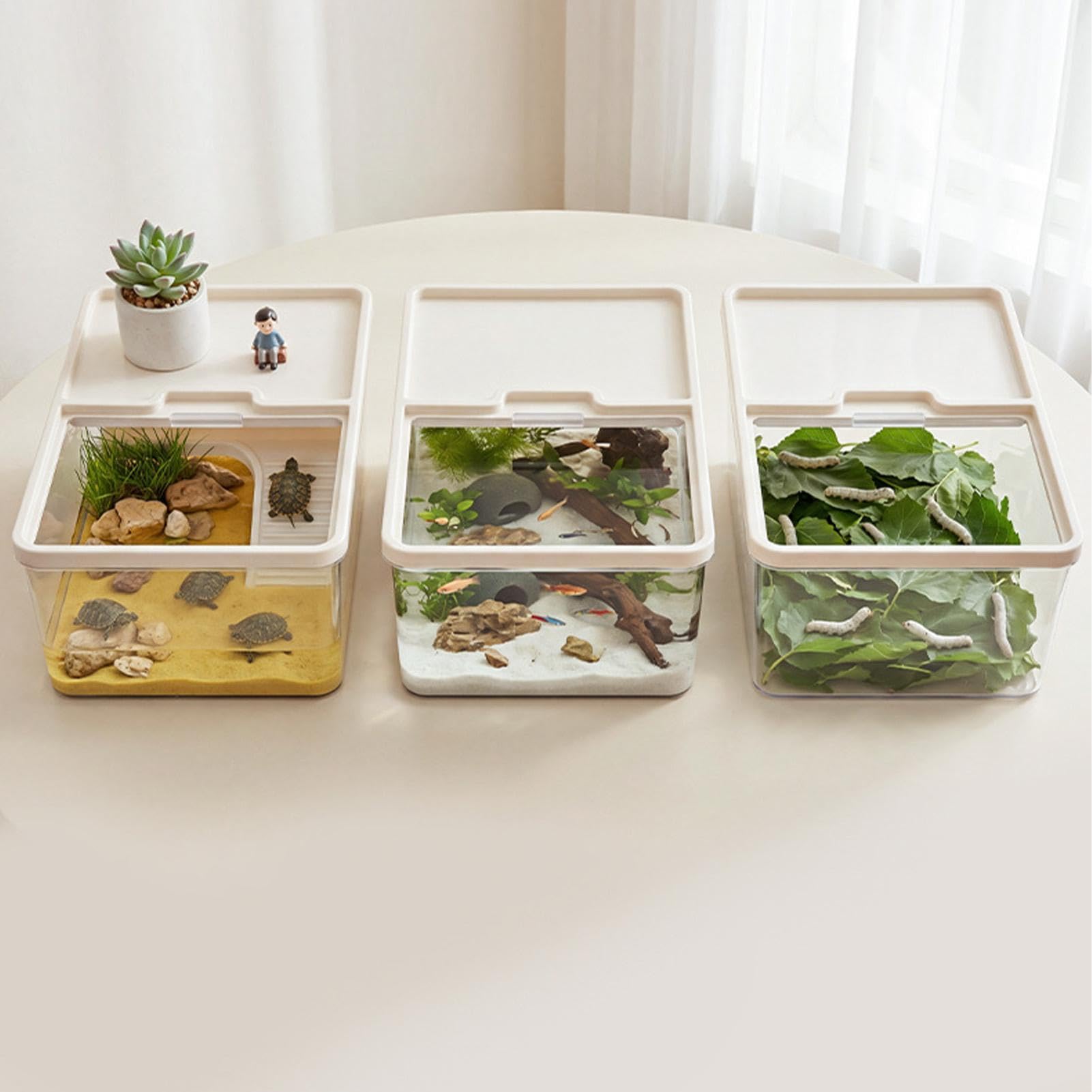 Terrarium Żółwi Z Pokrywą Z Rampą Terrarium Wygrzewcze Dla Gadów I Małych | Wodne Siedlisko Zbiornik Dla Żółwi Dla Węża Gekona Lamparciego Żaby Kraba Krewetki Do Domu Biura Wewnątrz I