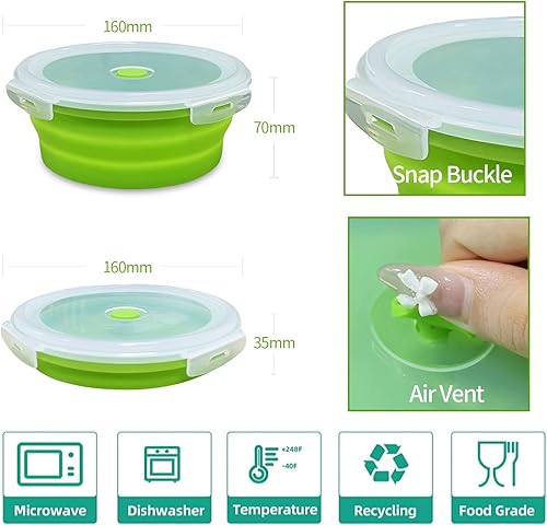 Miniatura 2 de Cuenco plegable para camping, cuenco de viaje plegable de silicona, cuenco portátil expandible y reutilizable, cuenco de almacenamiento ligero para