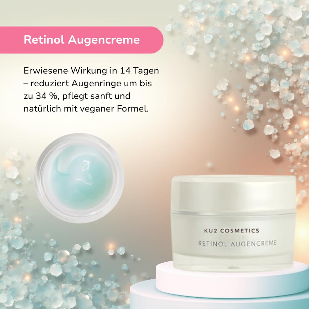 KU2 Cosmetics Retinol Augencreme, 30 ml | Augenringe entfernen, Falten reduzieren, hochwirksame Anti-Aging Gesichtspflege, Retinol Augenpflege