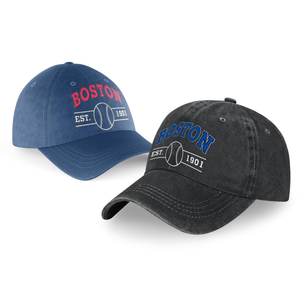 Embroidered City Vintage Classic 2-Pack Washed Denim and Color Snapback Caps for Men Women, Adjustable Fans Baseball Cap