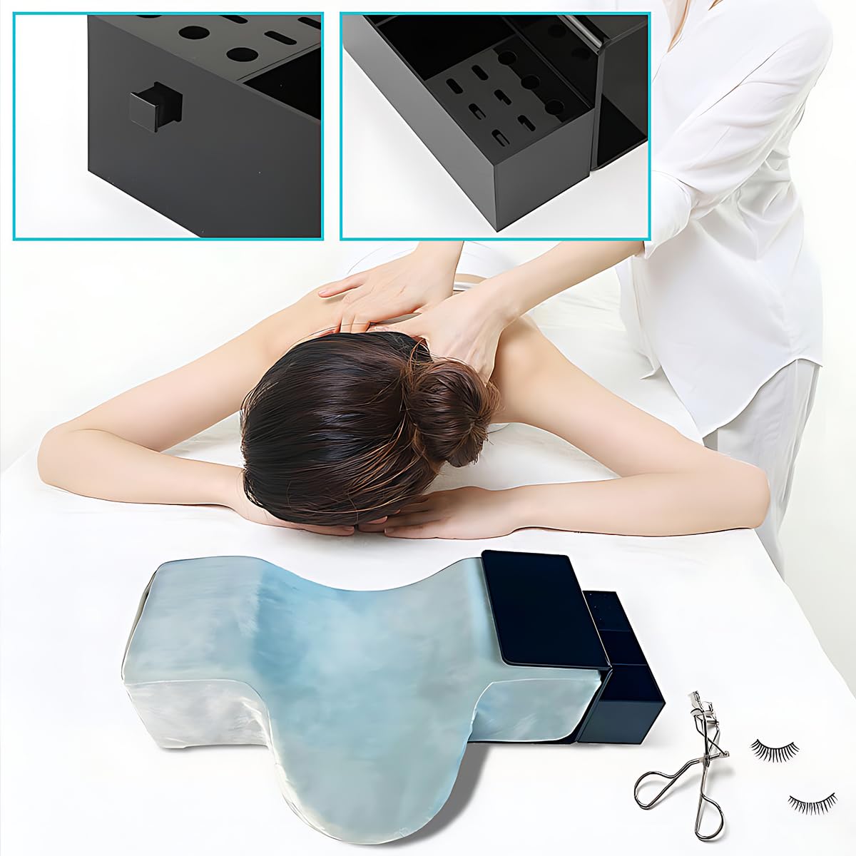 Yuehuamech Eyelash Extension Pillow Shelf Stand Acrylic Professional Lash Makeup Supplies Display Cabinet Workbench Makeup Tools Organizer with Tweezers Rack for Eyelash Extension Pillow - Image 3