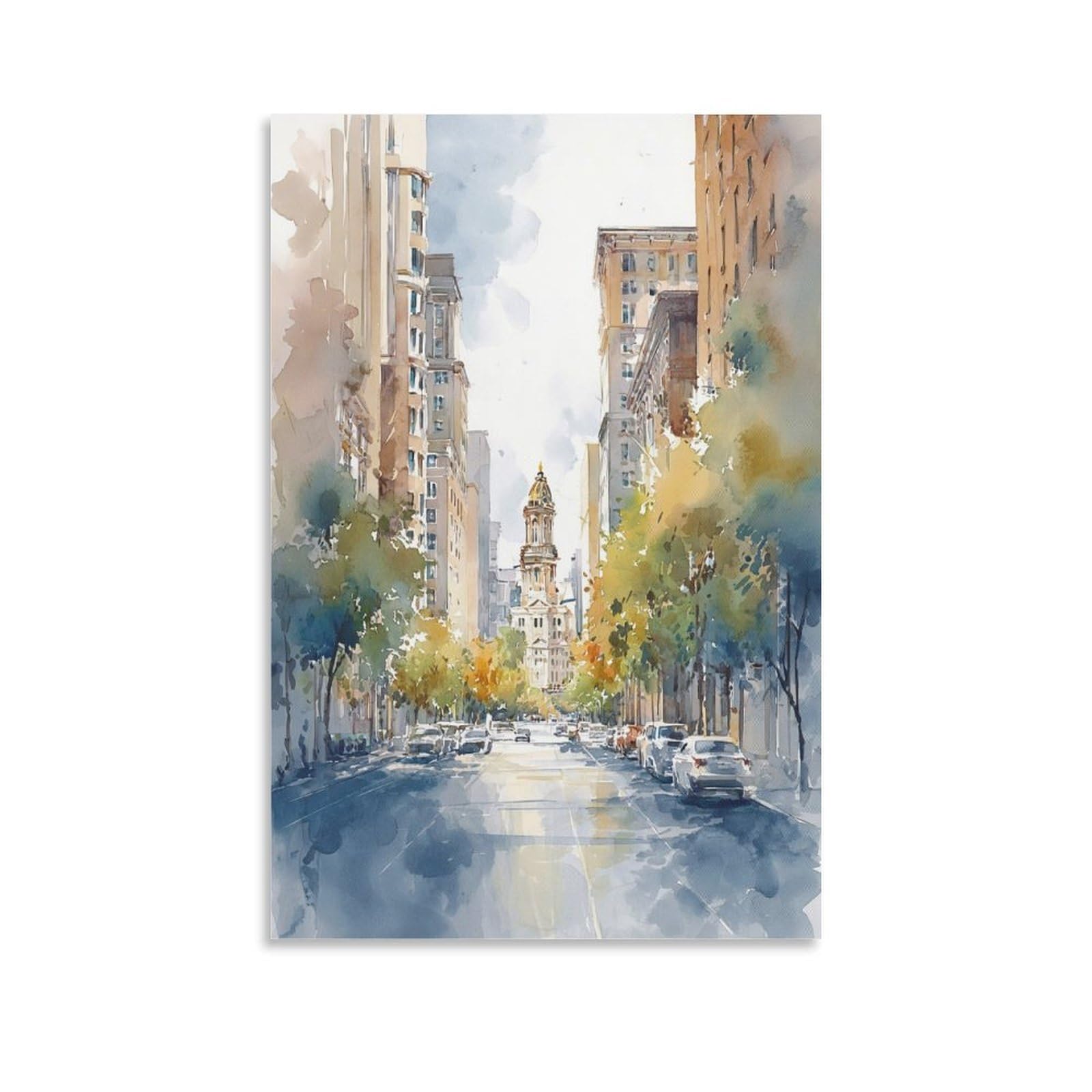 LCYNNH Texas Cityscape Traditional 20x30inch(50x75cm) Vintage Travel Poster Watercolor Canvas Art