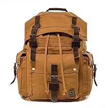 DremFreo Zaino Tela Vintage con Dettagli in Pelle da Viaggio e Scuola Grande Capacità 48x33x18cm Porta Laptop 16 Pollici BG509 (Kaki)