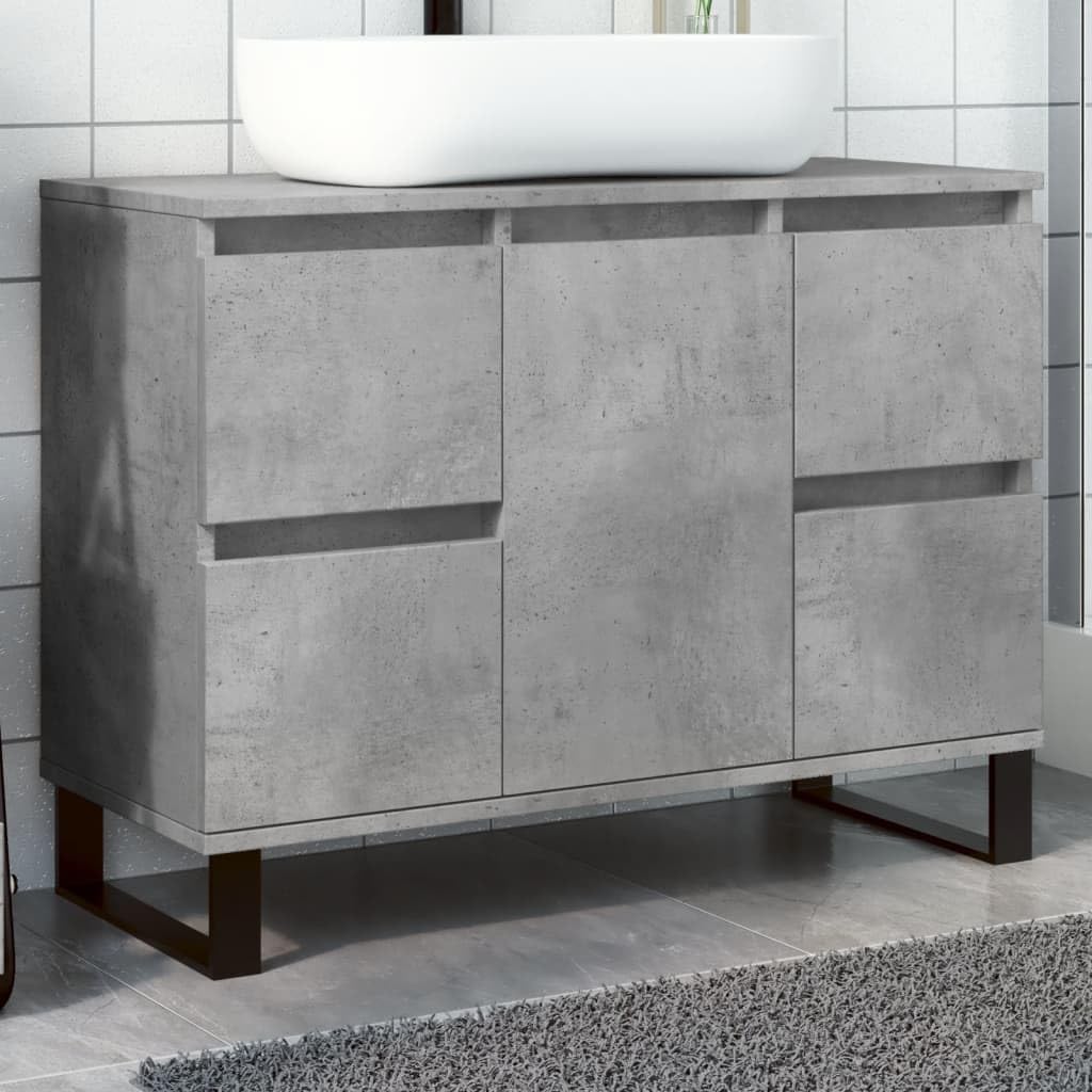 Mueble para lavabo de baño gris de 80 cm para organizar y aprovechar baños pequeños