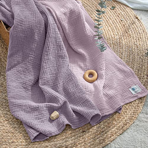 Image of lulumoon Muslin Swaddle Blanket Baby Receiving Blankets Neutral, 2 Pack, Purple
