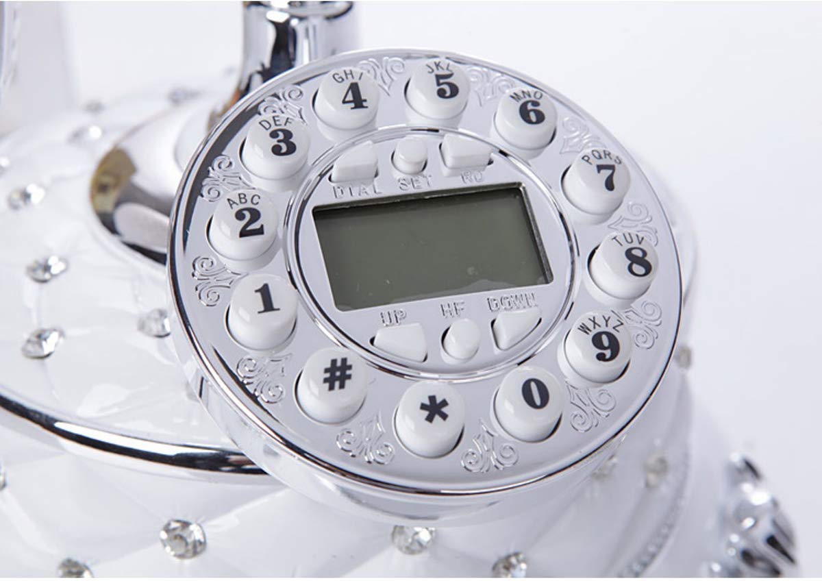 telefony domowe， Telefon w stylu retro vintage, przewodowy telefon stacjonarny w starym stylu z przyciskiem do dekoracji domu i biura, biały