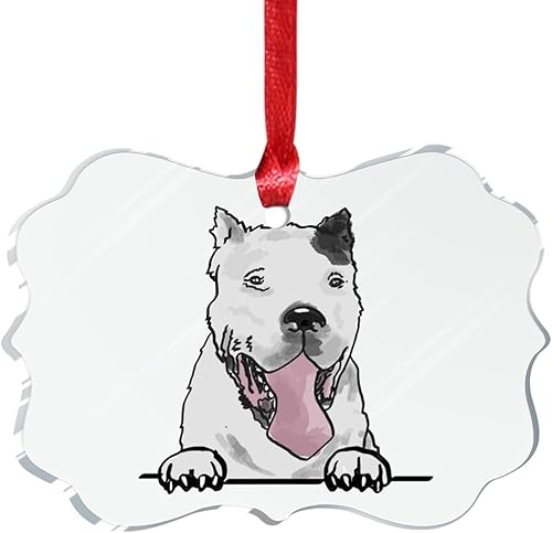 Miniatura 7 de WoGuangis Adorno de Navidad  Dogo Argentino Mastín Argentino Decoración de Navidad Adornos acrílicos Acuarela Peeking Perro Navidad Colgante