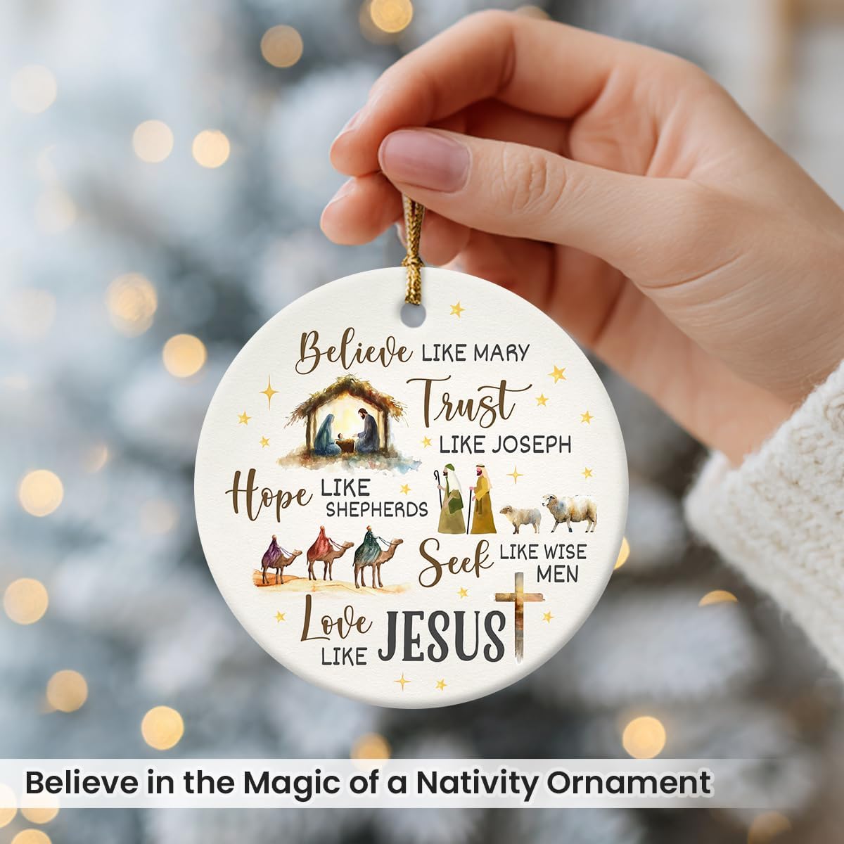 Nativity Christmas Ornaments 2026 - Believe Like Mary Trust Like Joseph Jesus Christmas Decorations - Round Ceramic Ornament for Christian Gifts, Religious Christmas Ornaments, Nativity Decor - Image 7