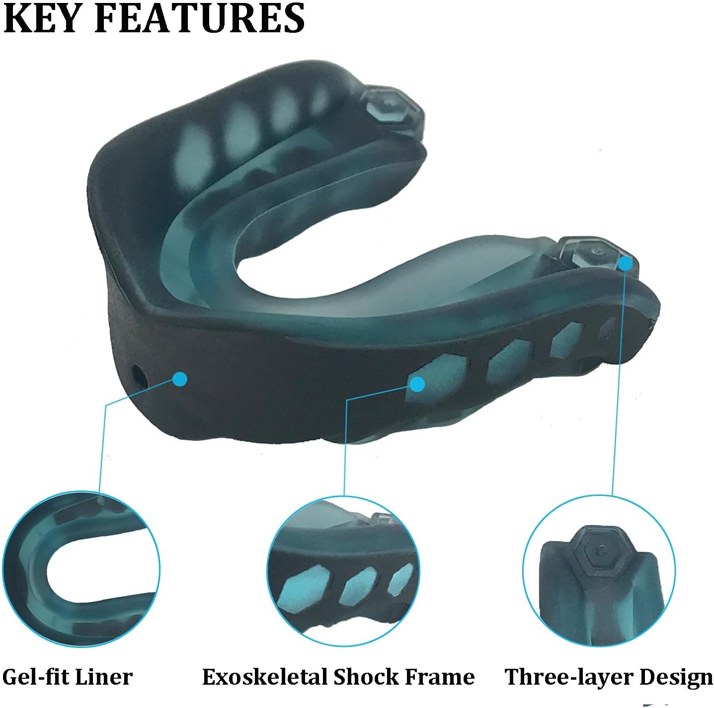 SELECTOP 2 Pack Sports Mouth Guard for Youth, Soft Mouthguard with Strap for Boxing, Basketball, Lacrosse, Football, MMA, Martial Arts, Hockey and All Contact Sports(Black&Blue) : Sports & Outdoors
