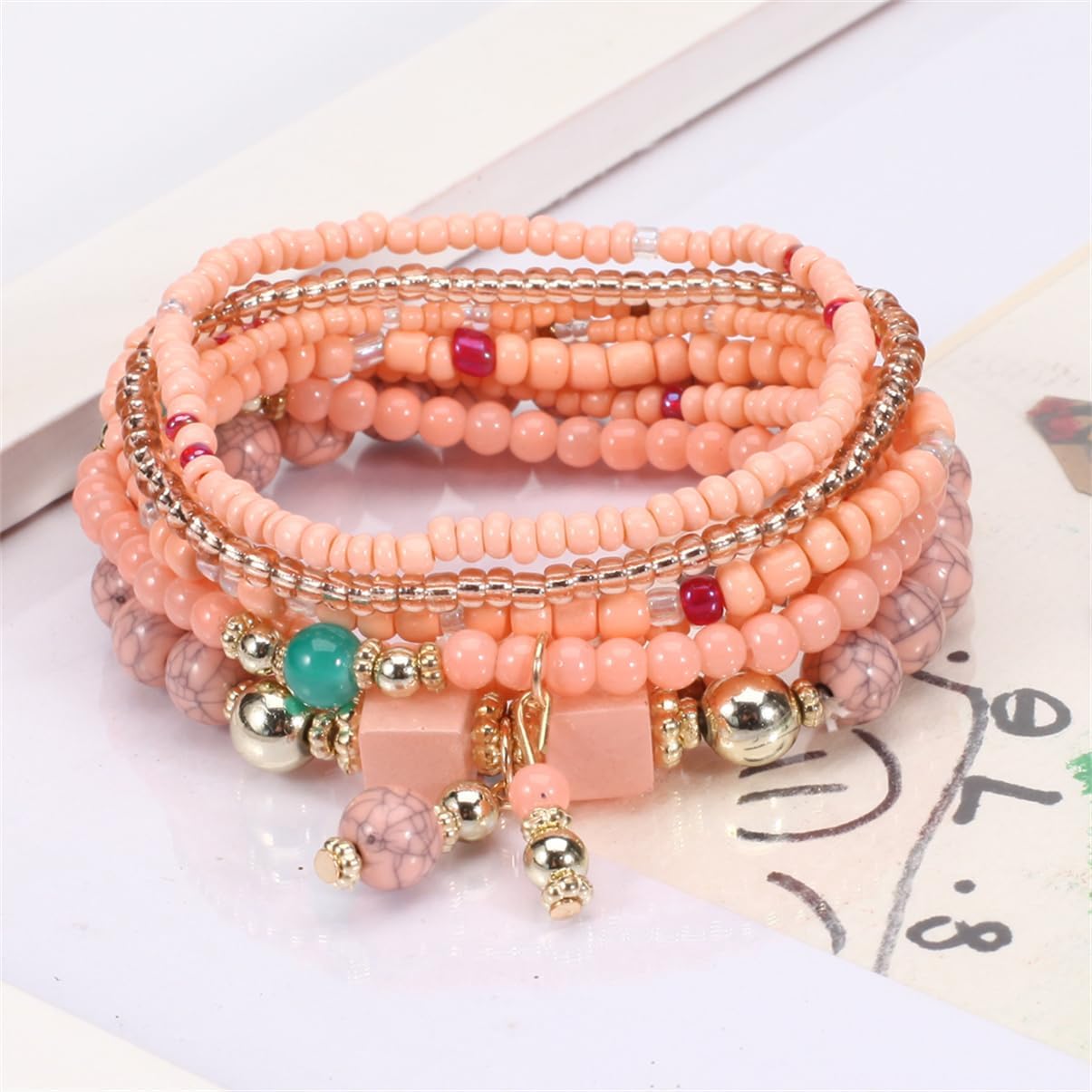 8Pcs Bohemian Stackable Beaded Bracelets Set for Women,Handmade Layered Strand Bead Bracelets, Boho Crystal Elastic Stretch Bracelets for Women - Image 4