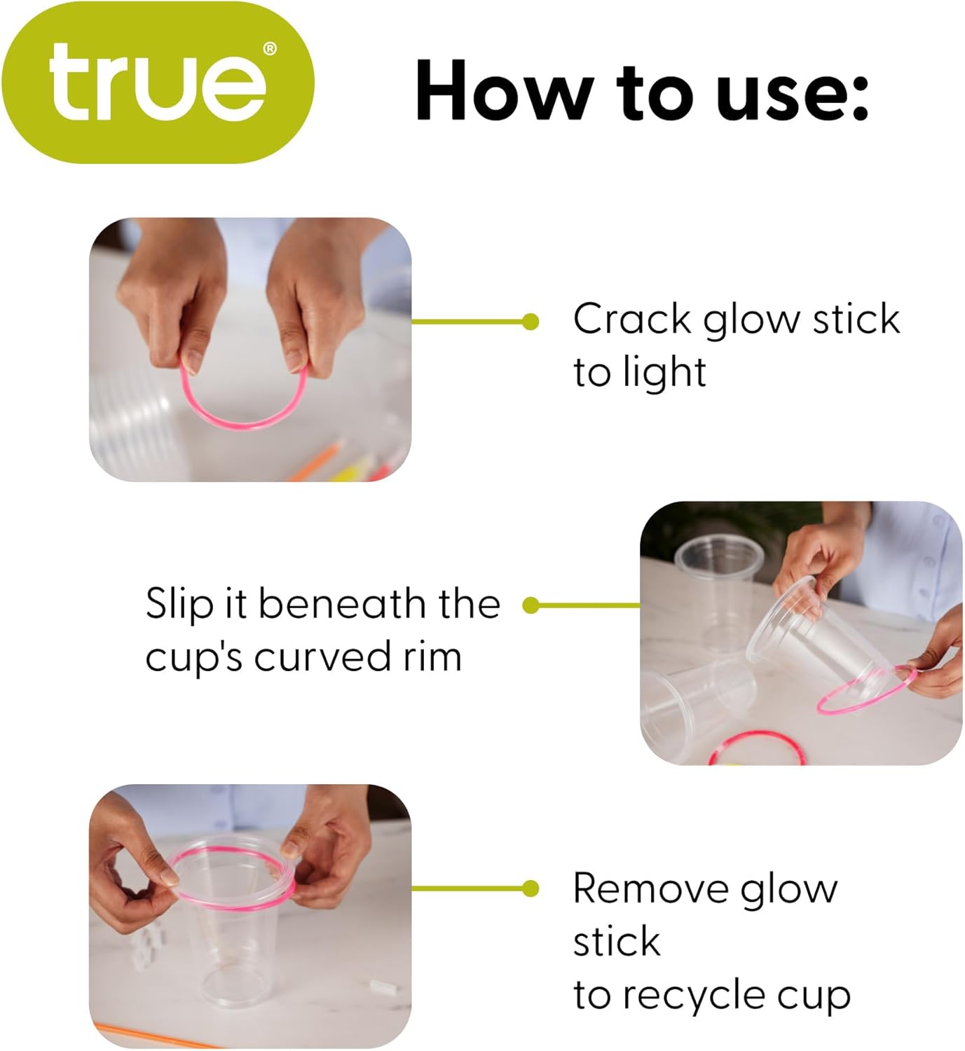 True Plastic Party Cups with Glow Stick Rim, Light Up Cups, Beer Pong Cups, Party Cups for Adults, 16oz Clear Plastic Cups, Set of 20 image 4 of 14 B0DFML7WJ7