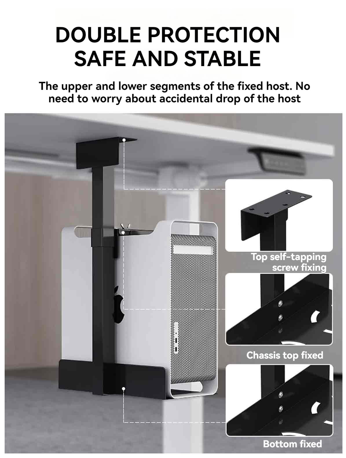 Supporto per CPU sotto scrivania Staffa regolabile a parete a 360 ° supporta fino a 25 kg Due metodi di installazione per il supporto del PC salvaspazio