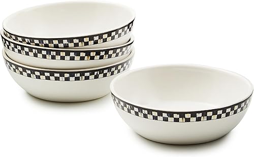 MACKENZIE-CHILDS Juego de 4 cuencos para servir todos los días, juego de 4, a cuadros cortesanos en blanco y negro