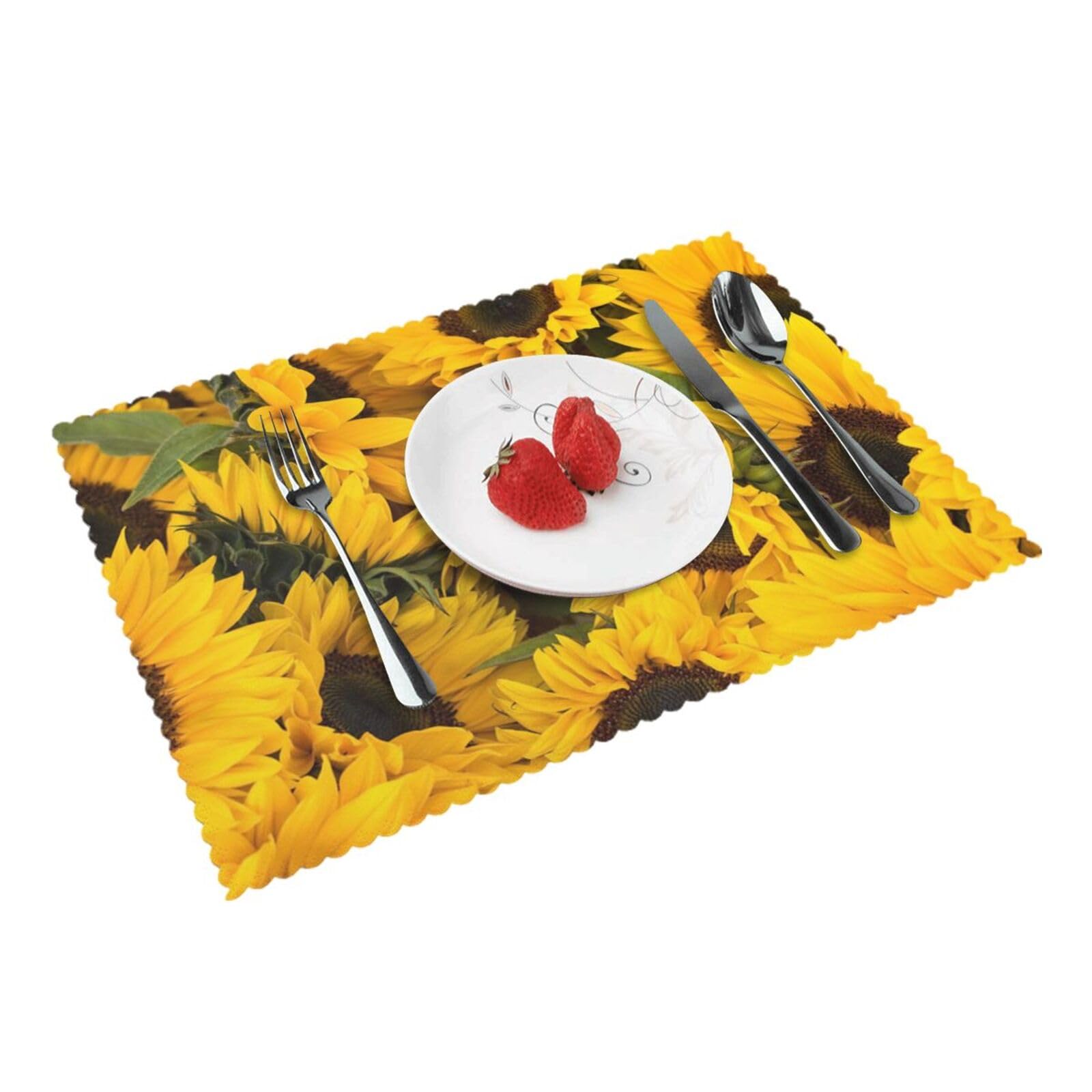Bnvsadc Sunflower 4 Pcs Heat Resistant Placemat 45X30 Cm, Printed Non-Slip Place Mats For Kitchen Dining Table Indoor Outdoor