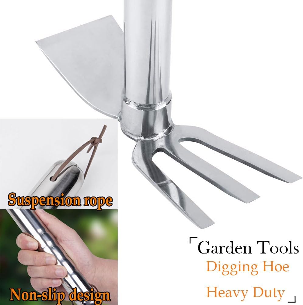 Gardening Rakes Shovel,Digging Hoe Garden Tools 2 in 1 Hoe and Rake,Heavy Duty Stainless Steel Vegetable Flower Planting Digging Gadget (Hoe and Rake) image 2