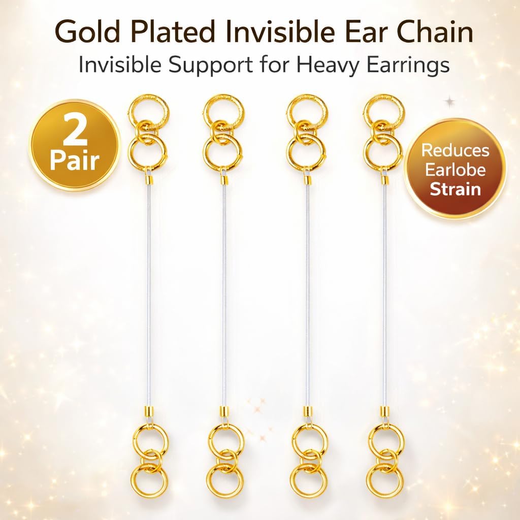 Invisible Ear Lobe Support Chain for Heavy Earrings – 3 Pairs of Transparent Stretchable Ear Chains & 30 Pcs Waterproof Earlobe Support Patches/Stickers – Pain Relief & Ear Hole Protection Kit image 2