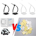 Strong Cable Zip Ties with Zip Tie Mounts, Heavy Duty Wire Ties and Self Adhesive Cable Tie Mounts with Screw Hole for Cable Management Cord Organization for Home Office (Black)
