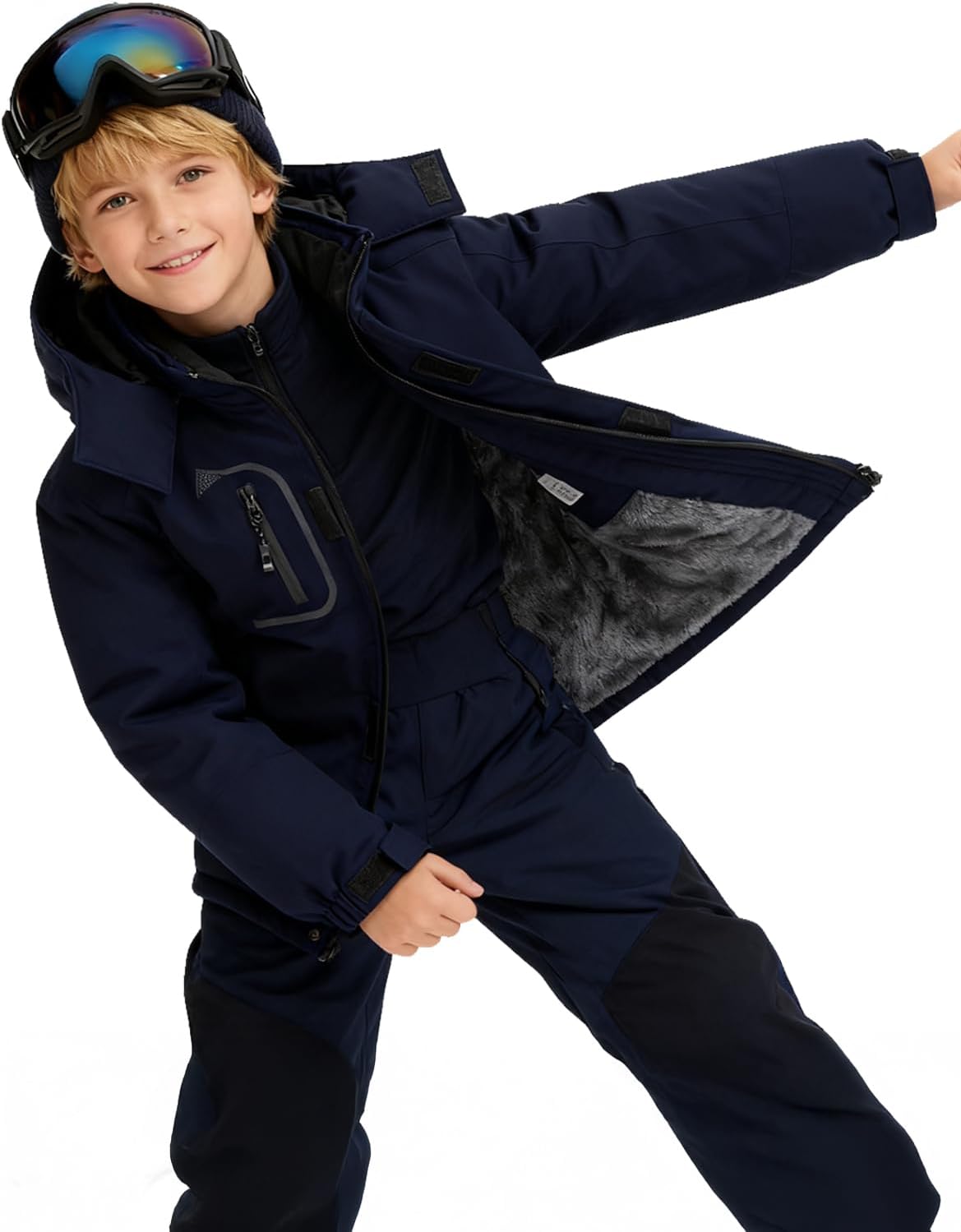 Boy's Waterproof Ski Jacket, Warm Fleece Lined Winter Snow Windproof Jackets, Hooded Ski Coat