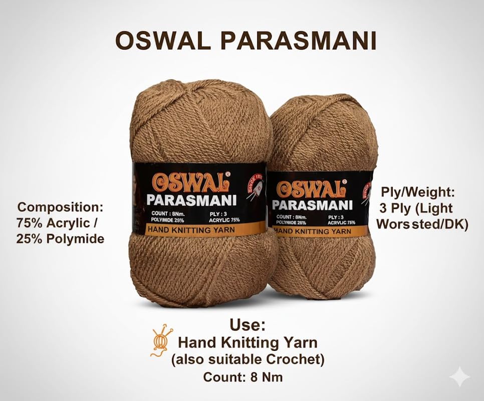 Image of M.G Enterprise ParasmaniBrownSoft Wool Yarn 300 Crochet Yarn for Needle Knitting & DIY Craft