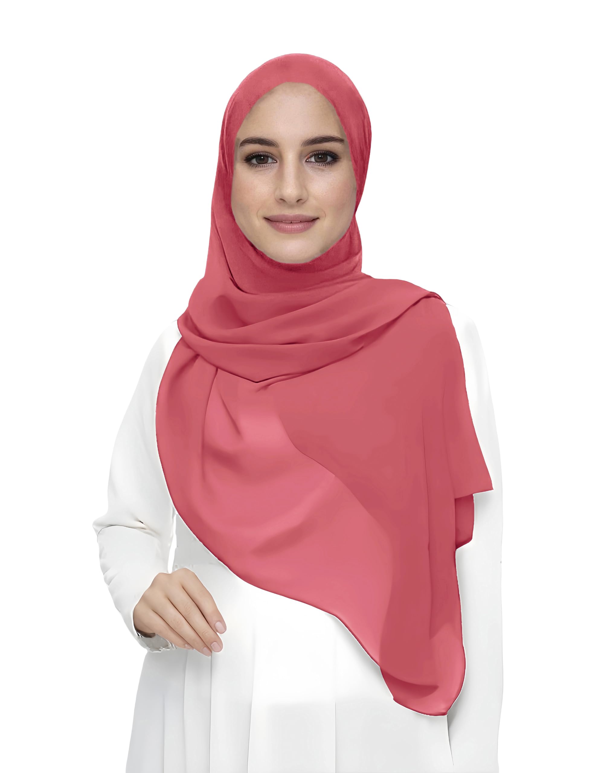 Premium Chiffon Hijab Head Scarf Shawl Wrap for Muslim Women Lightweight (Coral)