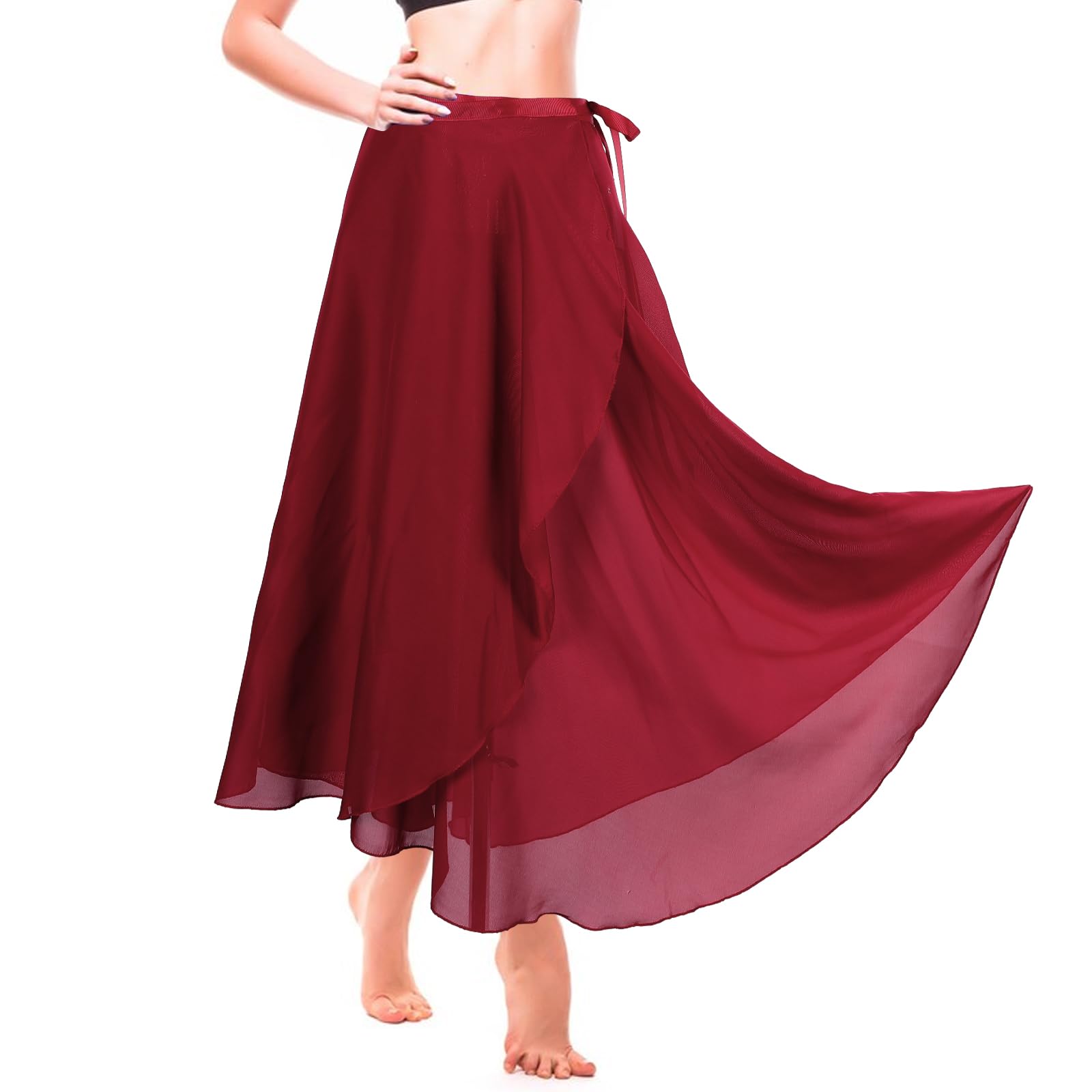 Lusofie Gonnellino Danza Classica Donna Lunga Trasparente da Ballo Avvolgente in Chiffon Bordeaux con Cintura Regolabile - Gonna Tulle Adatta a Tutti i Tipi di Danza e Halloween