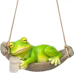 Solar Garden Frog Statue Sleeping in Hammock Resin Indoor Outdoor Lights Hanging Garden Frog Decor Mom Dad Gifts for Patio,Yard