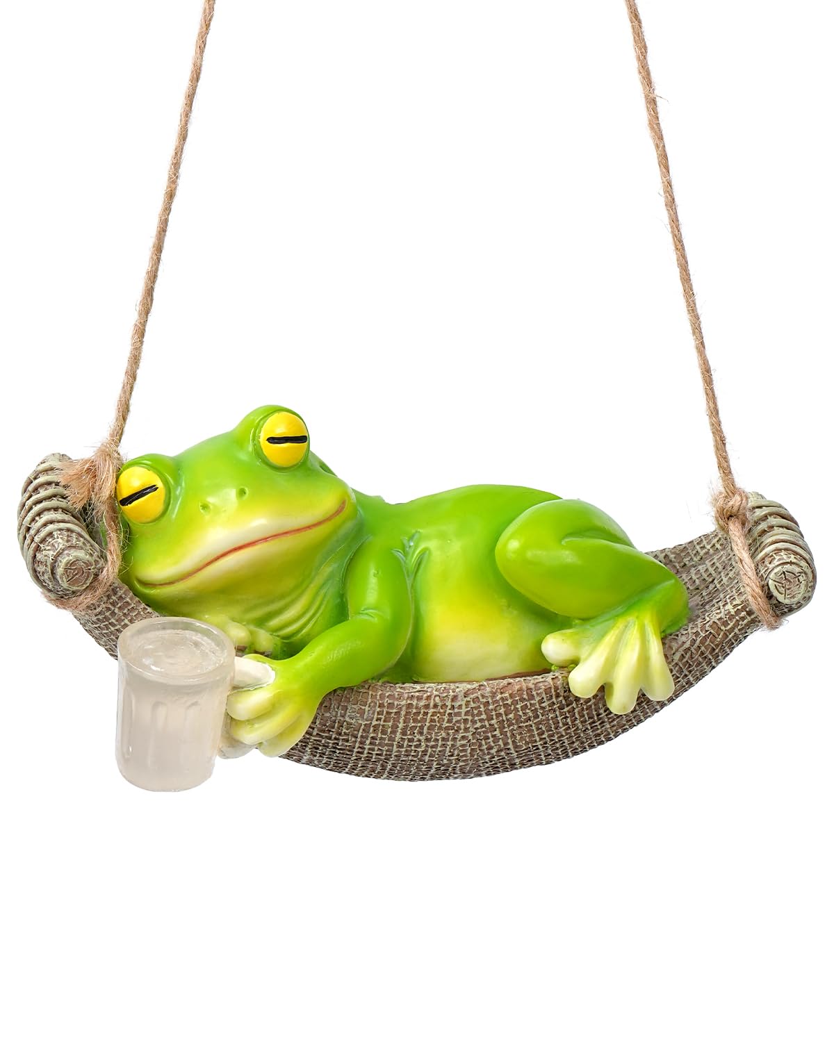 Funny Frog Garden Statue Drunk Frog Sleeping in Hammock Resin Outdoor Lights Solar Garden Decor Mom Dad Gifts for Patio,Yard-image-42