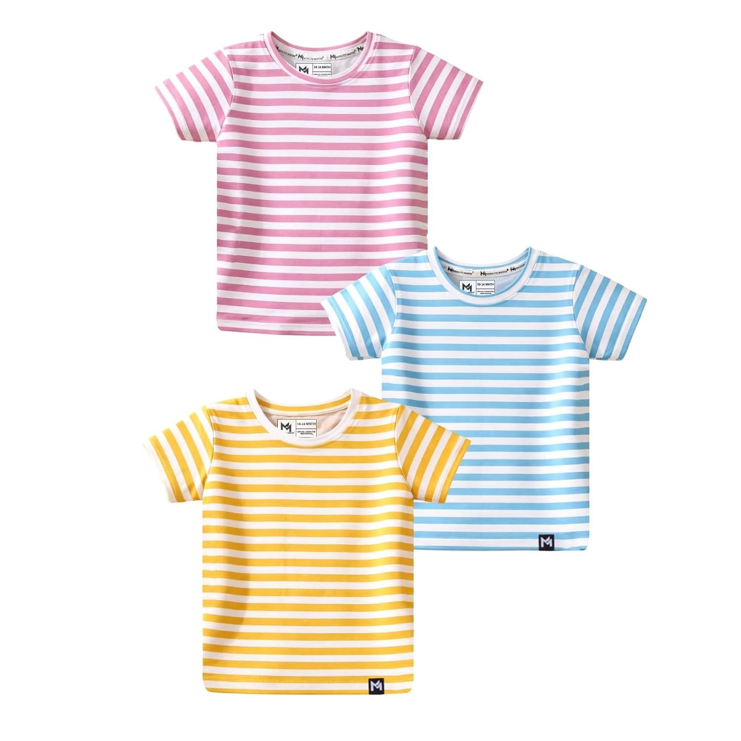 Amazon Brand – Jam & Honey Baby-Boys Half Sleeve T-Shirt|Regular Fit|Round Neck|Striper Printed|(Available from 3 to 24 Months) (Pack of 3) Amazon Brand – Jam & Honey Baby-Boys Half Sleeve T-Shirt|Regular Fit|Round Neck|Striper Printed|(Available from 3 to 24 Months) (Pack of 3)