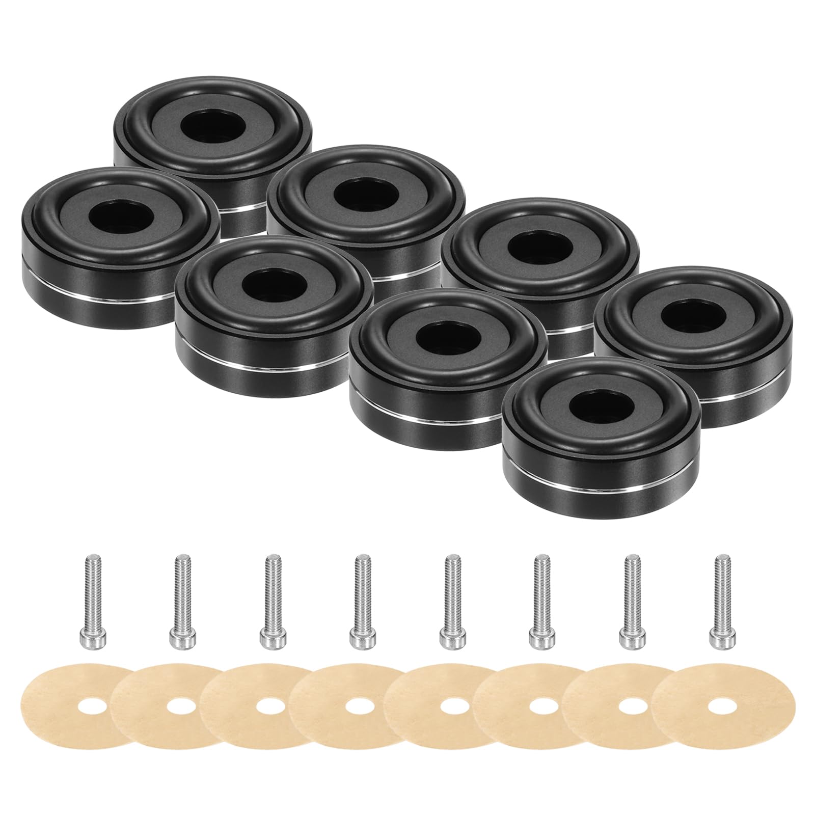 QUARKZMAN 8pz Pad di Isolamento Subwoofer, 40x15mm Pad Isolamento Altoparlanti Piedini Spike per Altoparlanti Giradischi Isolamento per Attrezzature Audio, M4 Viti Nere