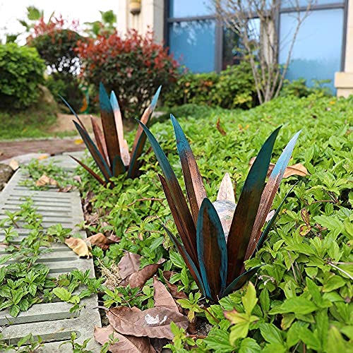 2Pcs Tequila Rustic Sculpture Metal Agave Plant Home Decor Rustic Hand Painted Metal Agave Garden Ornaments Outdoor Decor Figurines Home Yard Decorations Lawn Ornaments（Multi-Color Led Solar Light ） #TOP7