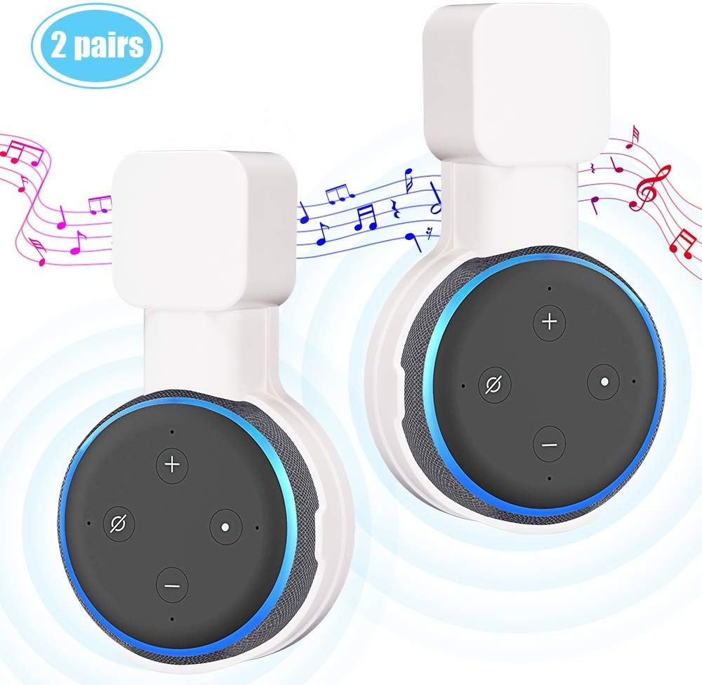 XGATML Echo Dot Wall Mount for 3rd Gen, Outlet Wall Mount Holder for Speaker, Space-Saving Echo Accessories for Your Smart Home, with Hide Messy Wires Arrangement (White, 2-Pack)