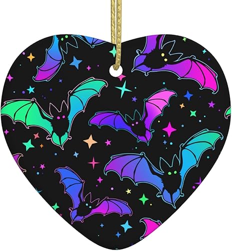 Adornos de Navidad de murciélagos coloridos personalizados para colgar en decoraciones de árbol de Navidad de cerámica, adornos de Navidad, Navidad,