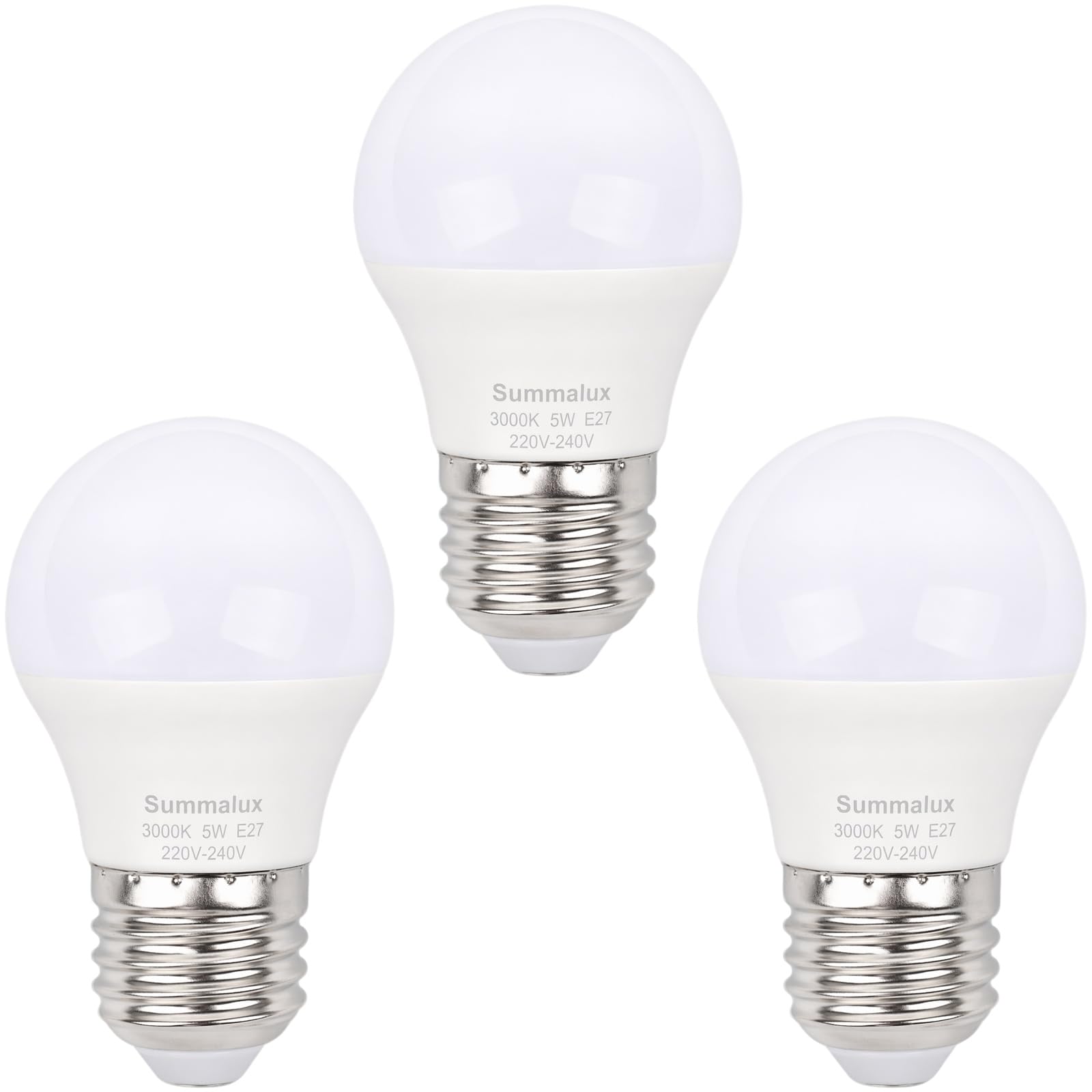 Summalux E27 LED Screw Light Bulb 5W, 40W Equivalent, 470LM Screw Golf Ball Light Bulbs, Warm White 3000K, G45 Energy Saving Bulbs, Non-Dimmable, 3 Pack