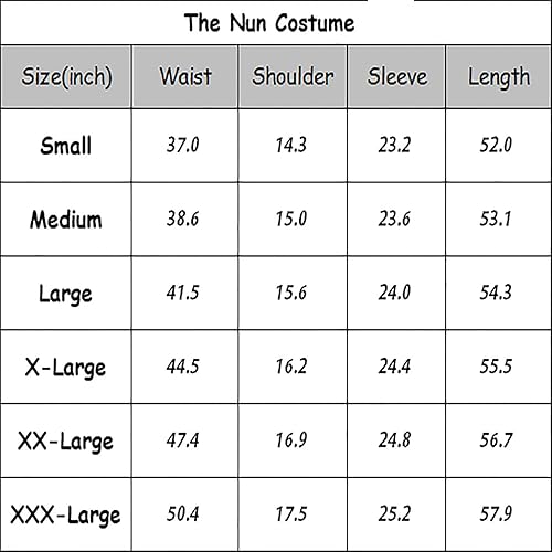 Miniatura 7 de Disfraz de monja para mujer, vestido de monja con máscara de monja aterradora, varios tamaños para adultos, disfraz de monja de Halloween, cosplay