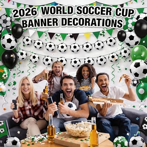 Image of Soccer Birthday Party Decorations - 24PCS Soccer Party Banners for 2026 World Soccer Cup Merchandise | Soccer Party Decorations Hanging Backdrop for Birthday Party Home Classroom Favor Supplies Decor