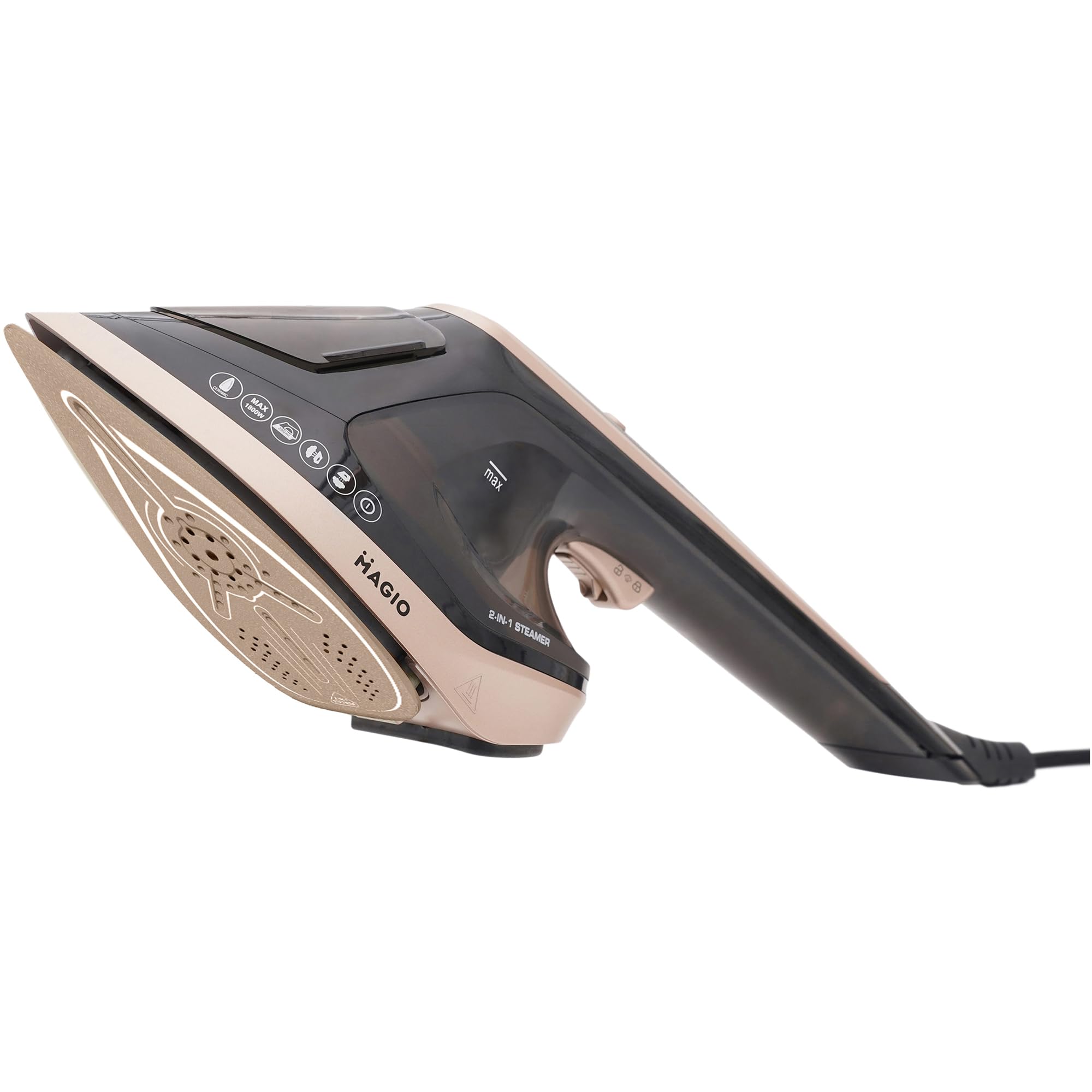 Magio Parownica i Żelazko Parowe 2w1 – 1800W, 30g/min Pary, 180°C Antybakteryjnie, Pionowe i Poziome Użycie, Ceramiczna Stopa, LED, Auto-Off, 200 ml