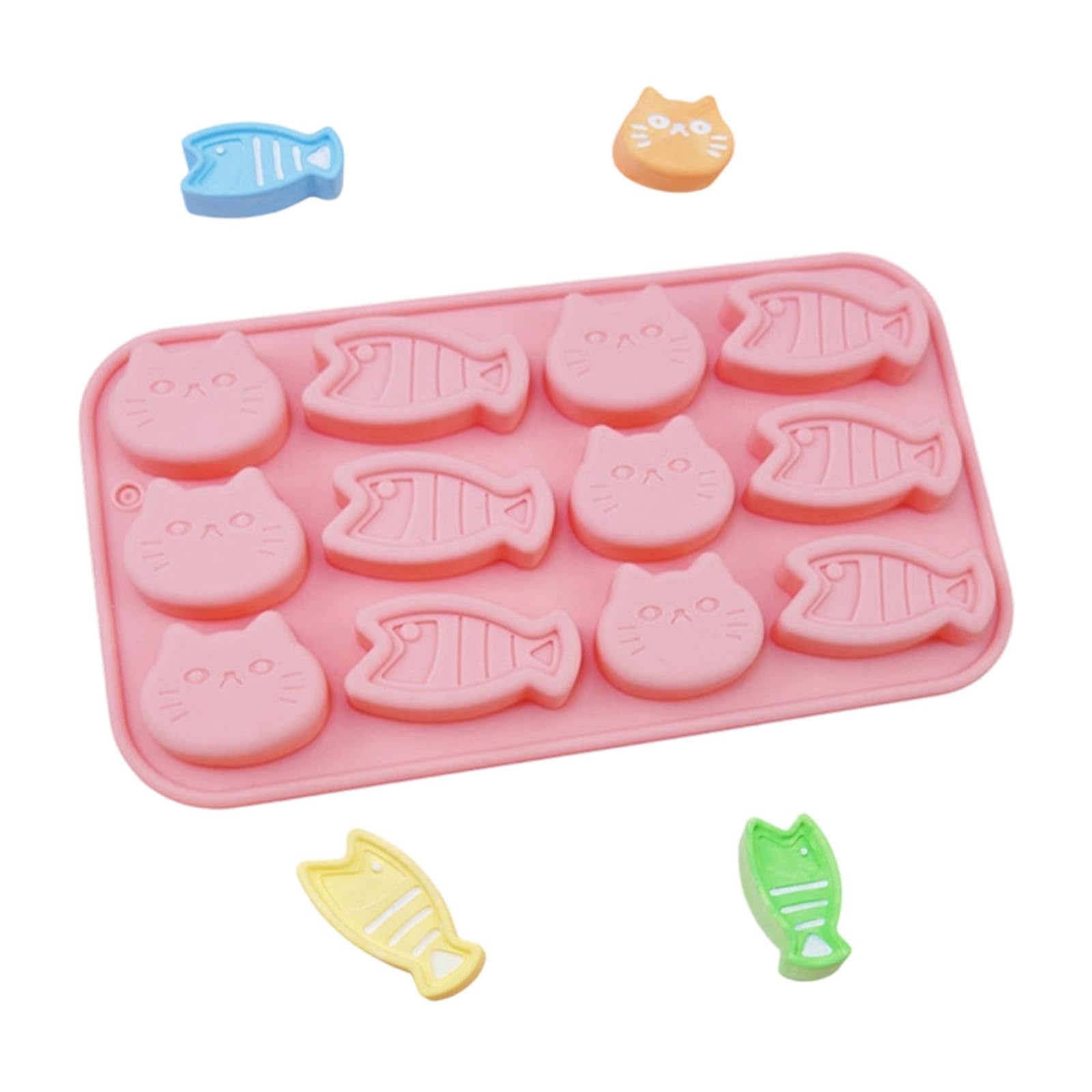our fave 12 Cavities Kitten and Fish Silicone Ice Cubes Molds Easy Demolding Dishwasher Safe for Making Freezing Drinks Freezers Baking Cast