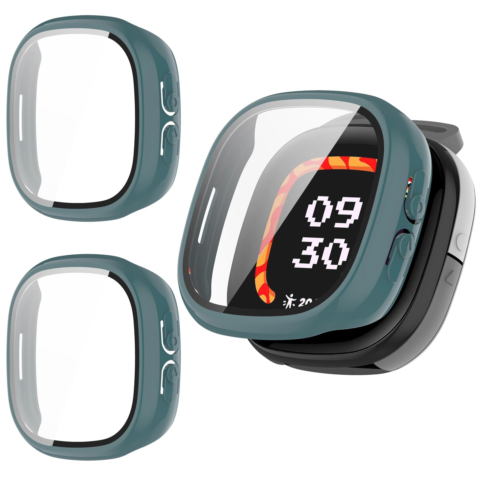 Kimiyaki 2 Pack Hard PC Case for Fitbit Ace LTE Screen Protector | Built-in 9H Tempered Glass Film,Full Coverage Hard PC Bumper,Anti-Scratch,Applicable to Daily and Sports Use
