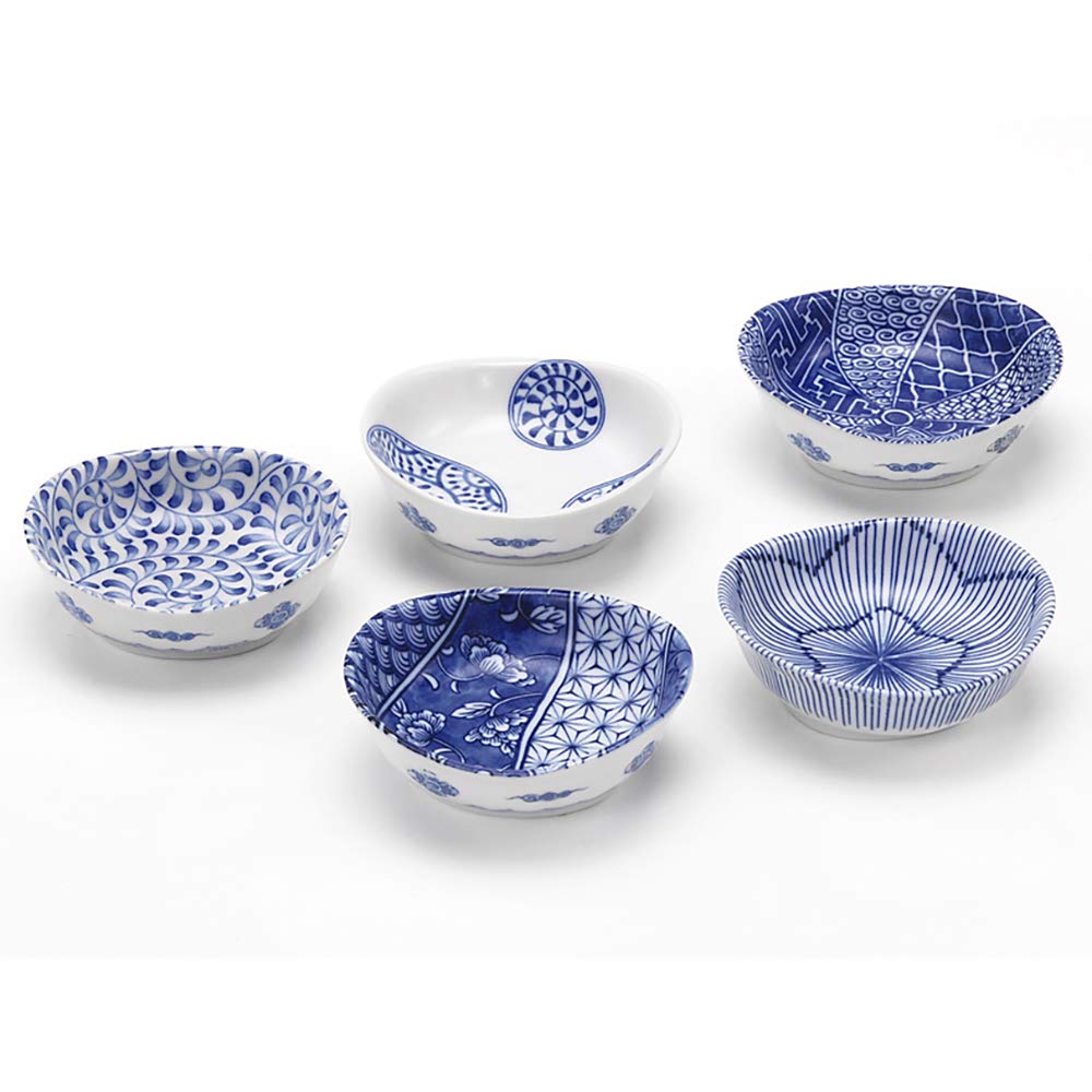 Amazon｜山勝美濃陶苑 染付小紋 五柄小付揃 SK-002A ホワイト 9.5cm