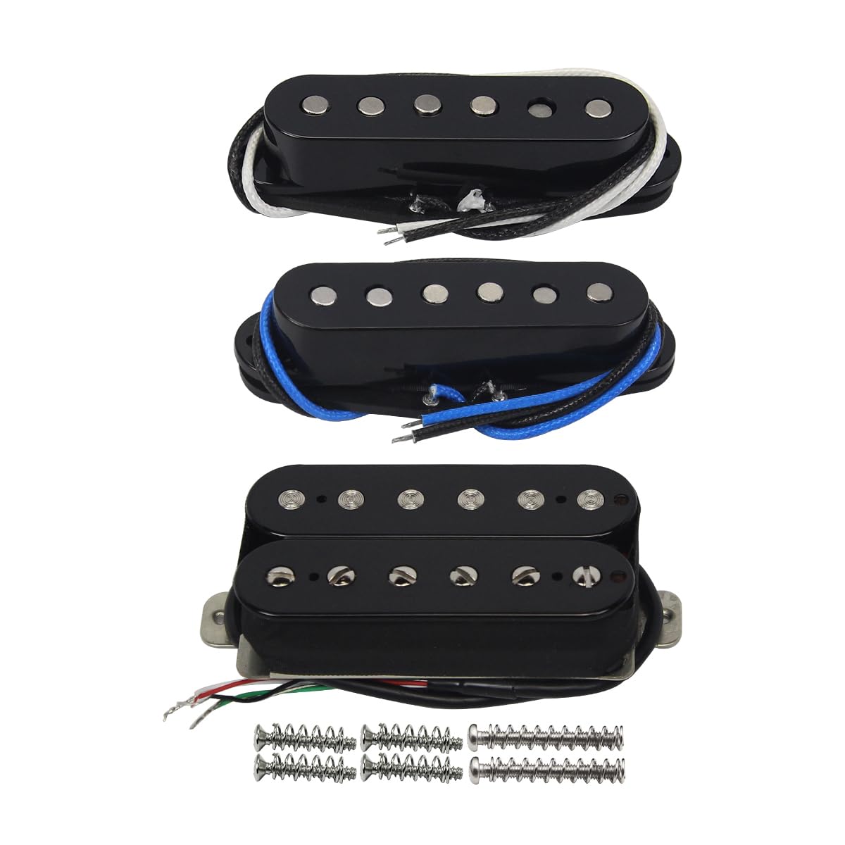 Alnico 5 Staggered Pole Single Coil Pickups and High Output Humbucker Pickup SSH Set,Black