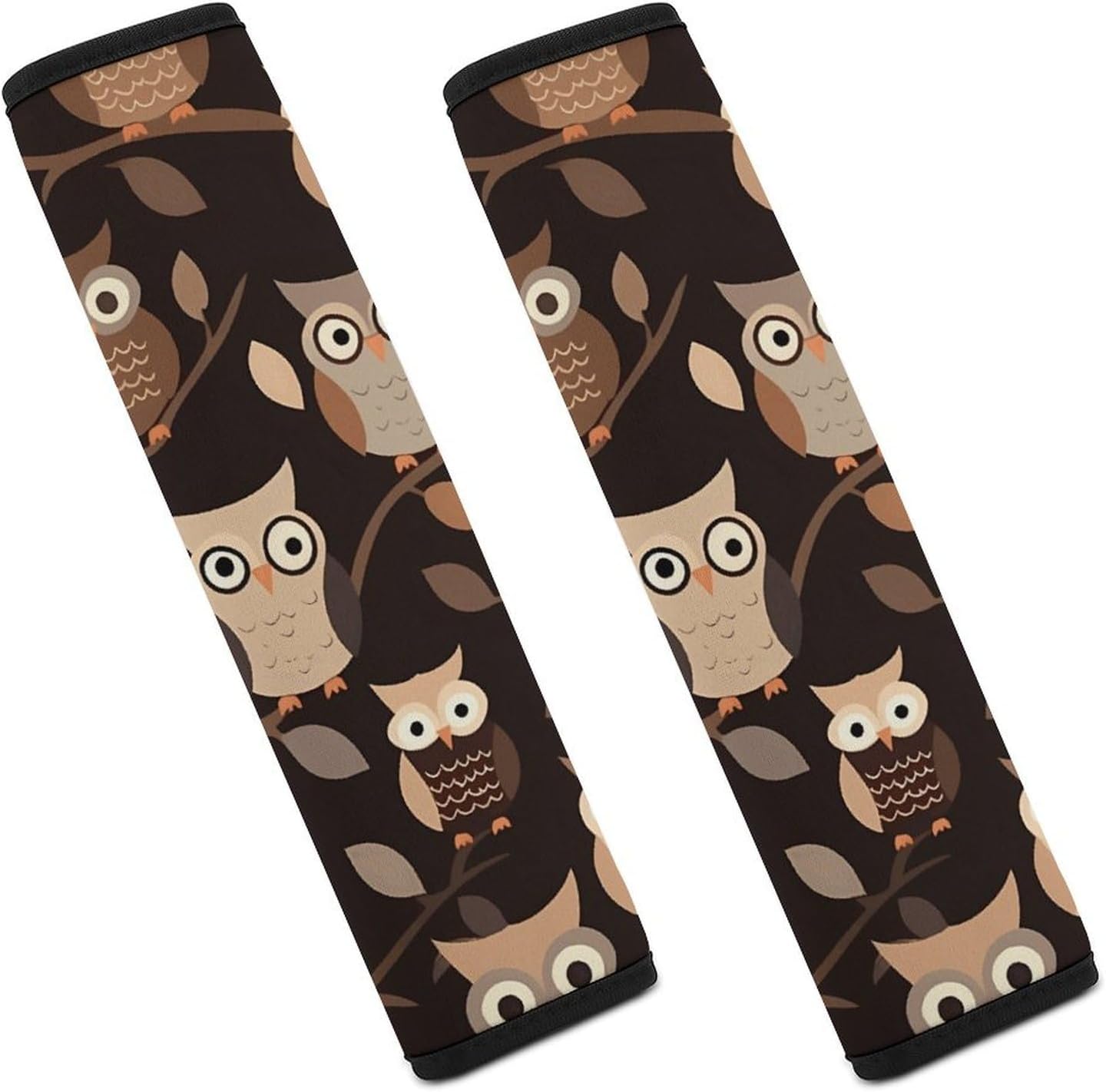 2 PCS Super Soft Car Seat Belt Pad, Cute Cute Brown Cartoon Owls Printed Waterproof Sweat-Absorbing Seat Belt Covers Backpack Shoulder Pad for All Car Seats Baby Strollers