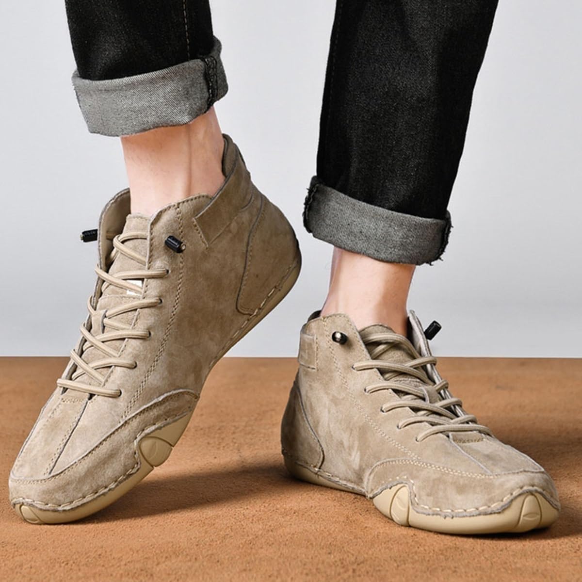 Bottes hautes en daim faites à la main en Italie, Beck Shoes Baskets décontractées légères et imperméables for hommes, chaussures pieds nus for hommes for la randonnée et la conduite, bottes Chukka(Ka
