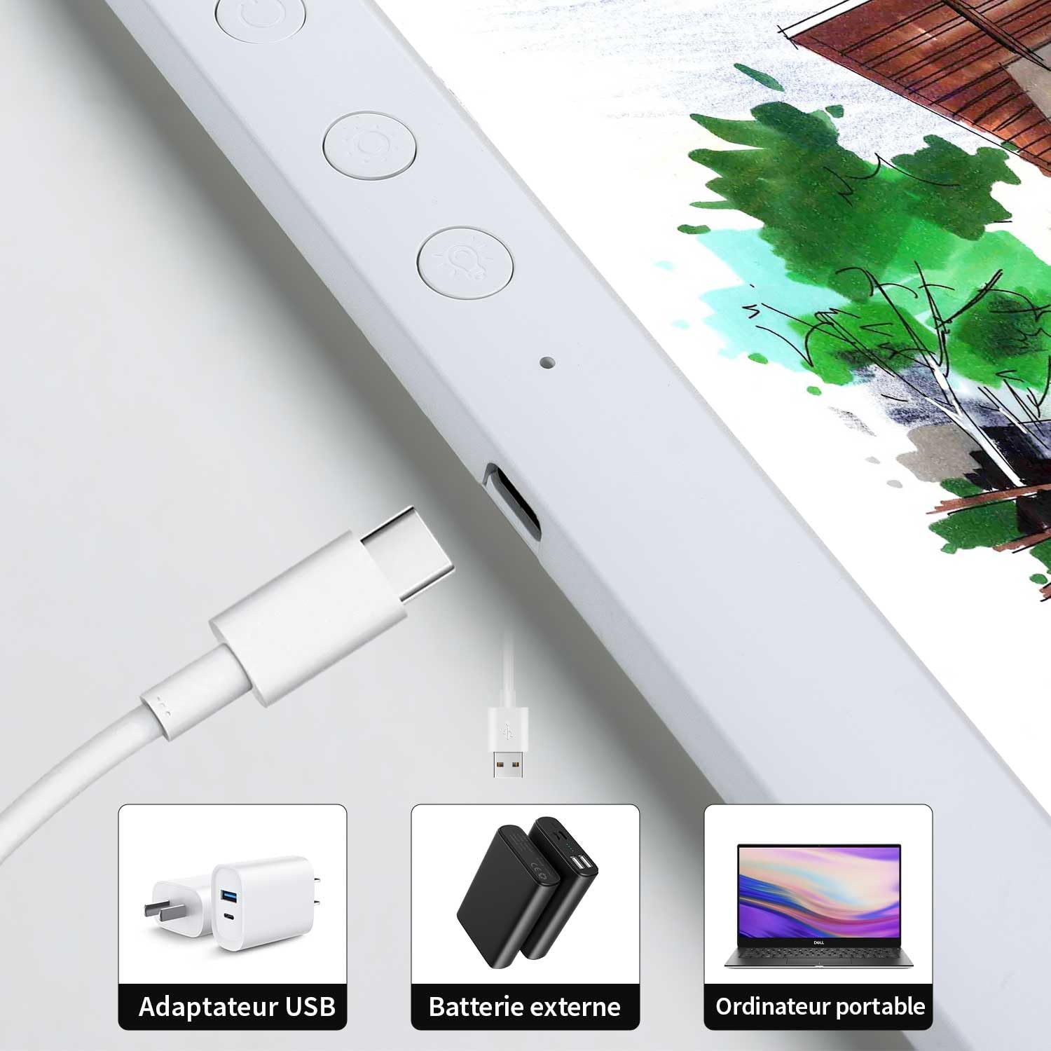 Bloc lumineux super lumineux de 8000 lux avec batterie de 3500 mAh, 6 niveaux de gradation et 3 températures de couleur pour enfants, tapis lumineux pour artistes, dessin, croquis, animation, suivi